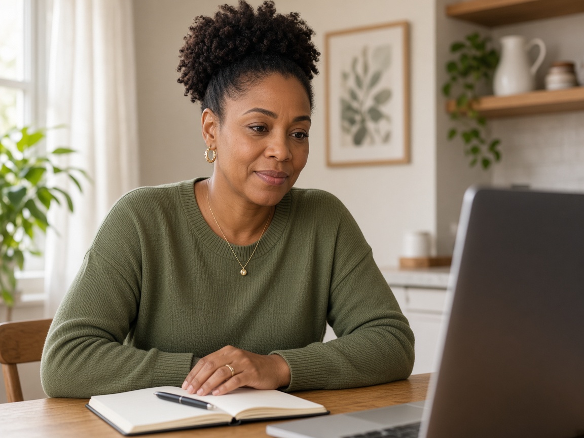 Parenting coach offering practical advice on a calm video call